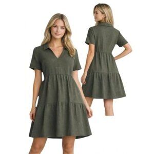 Tahari Tiered Dress XXL Olive Green Short Sleeve NWOT